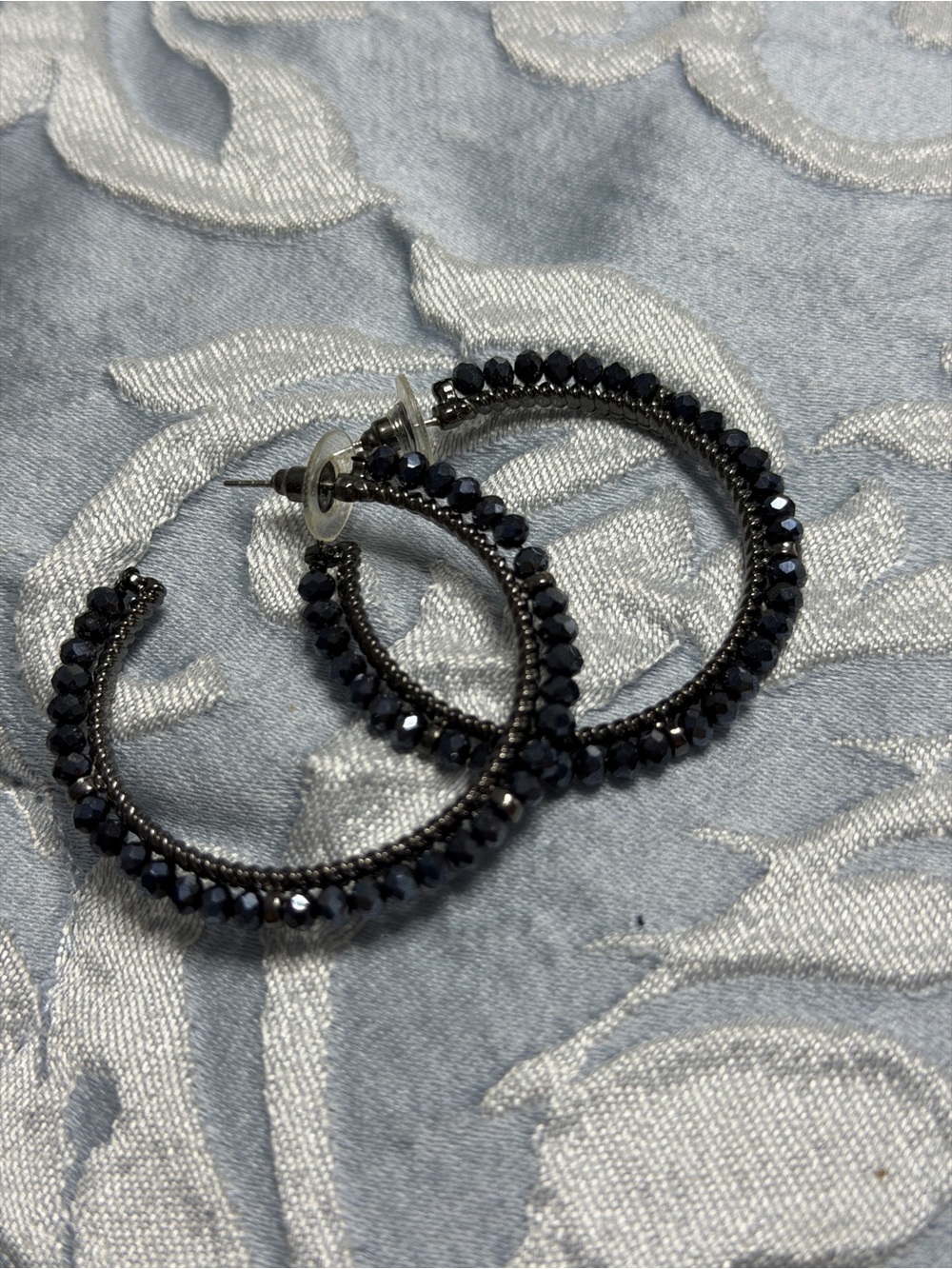 Women's Black Beaded Hoop Earrings